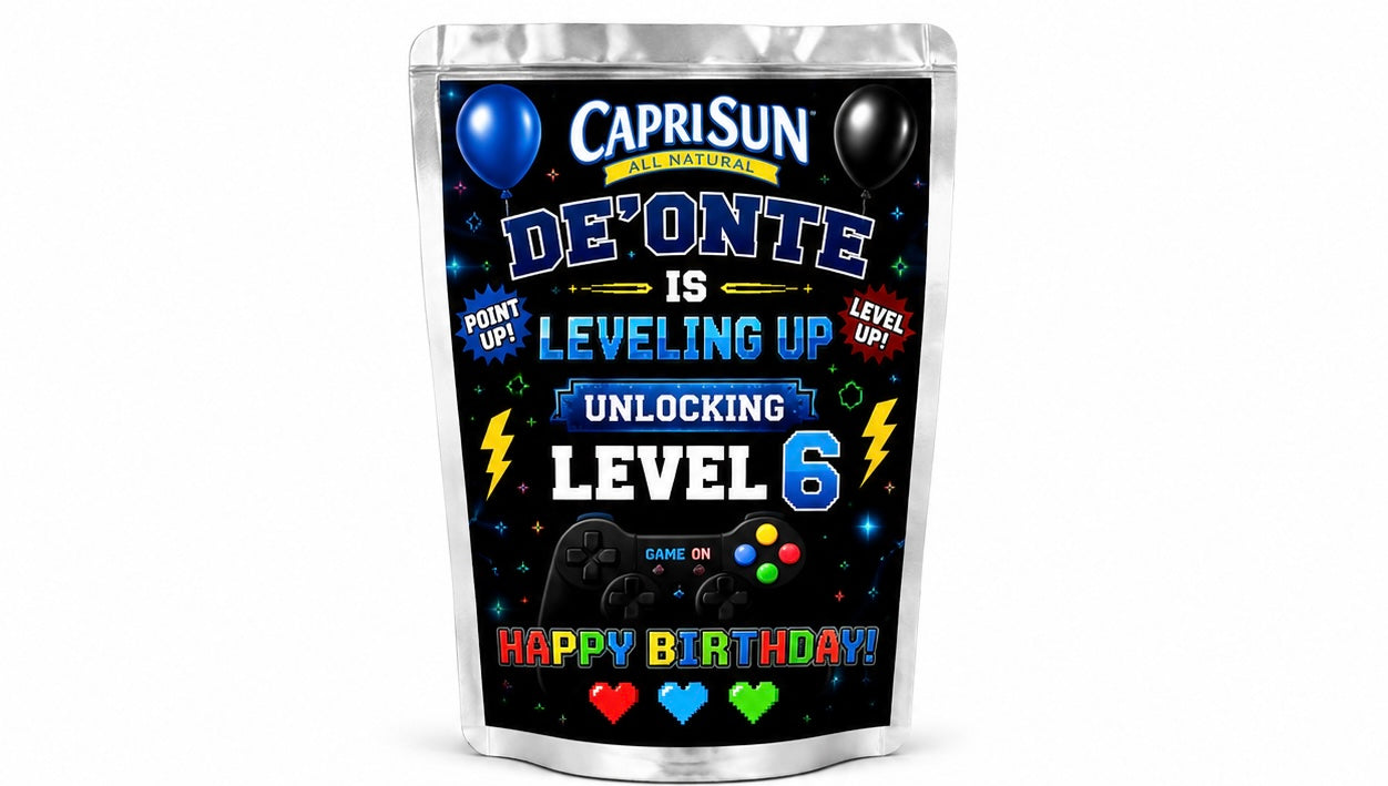 Personalized Gamer Capri Sun Labels | Custom Video Game Birthday Party Favors