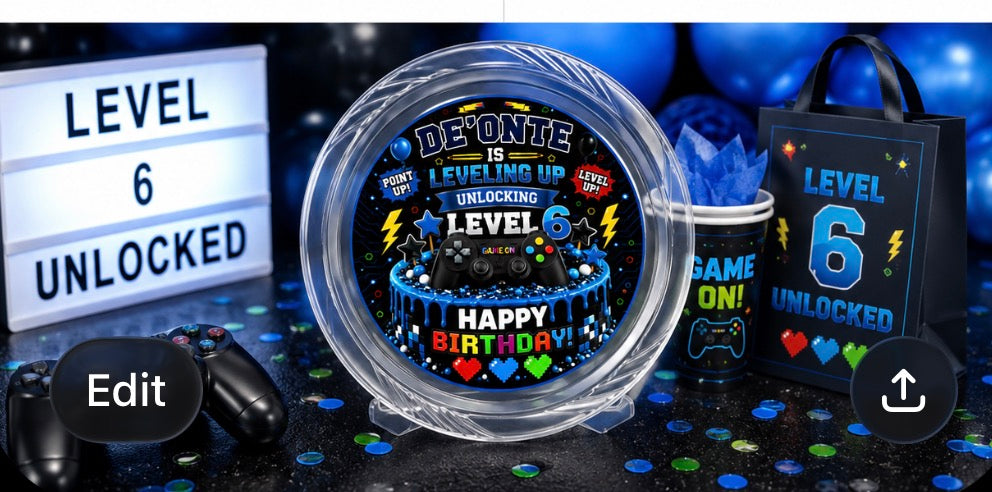 Personalized Gamer 7-Inch Dessert Plates | Custom Video Game Birthday Party Supplies