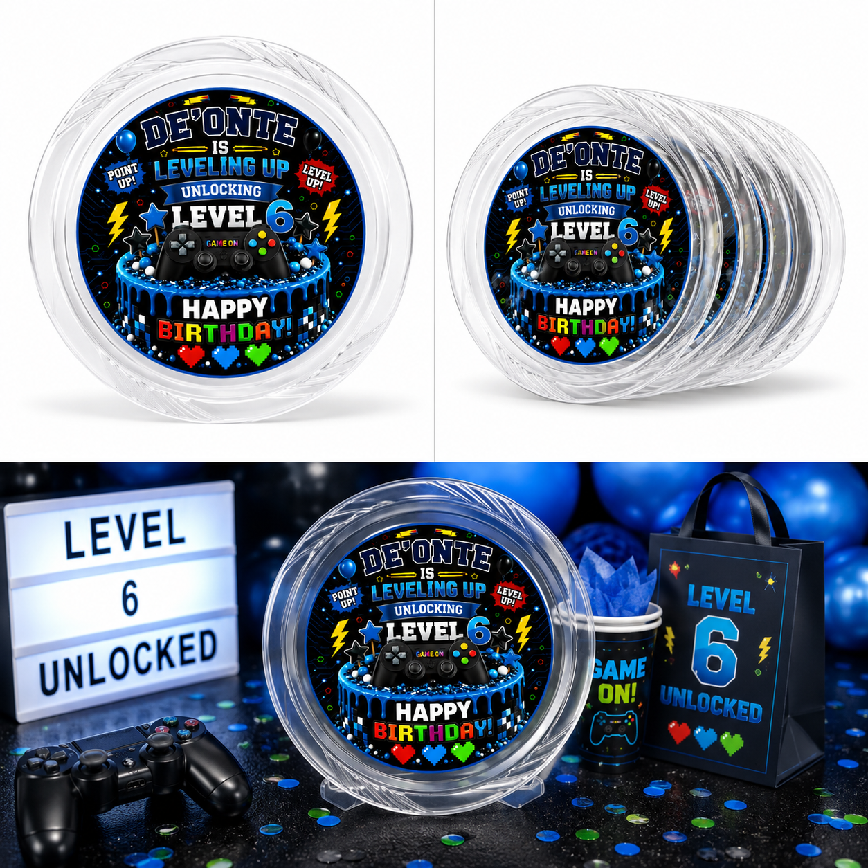 Personalized Gamer 7-Inch Dessert Plates | Custom Video Game Birthday Party Supplies