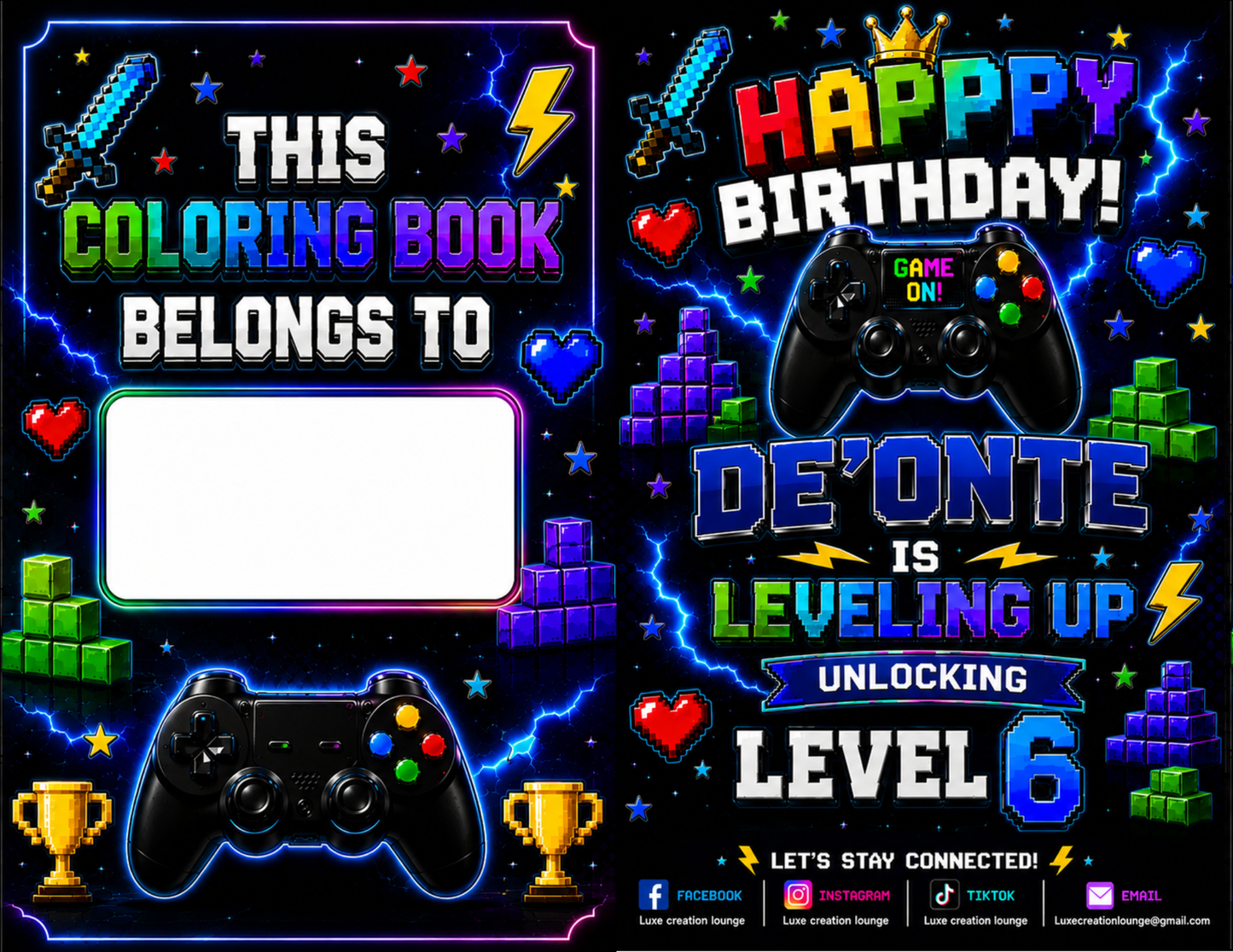 Personalized Gamer Coloring Book | Custom Video Game Birthday Party Activity Book