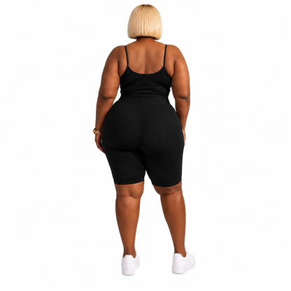Women’s Black Ribbed Biker Short Set