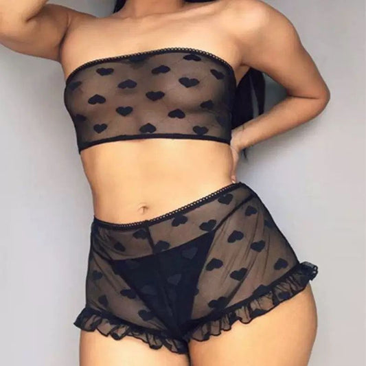Blackout Desire Heart Mesh Set