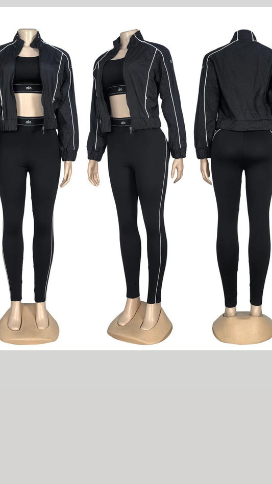 ALO BLACK TRIPLE THREAD PANT SET